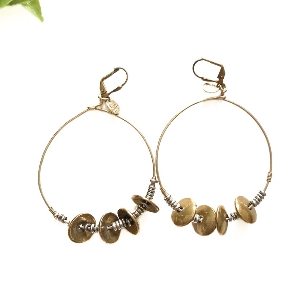 DOUBLE HAPPINESS Dangle Hoop Two Tone Earrings - Picture 2 of 6